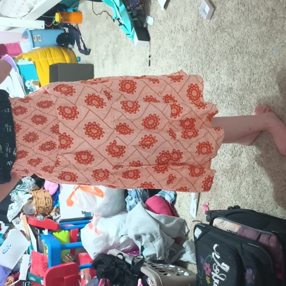 True Craft A-Line Skirt with Orange Floral Pattern
